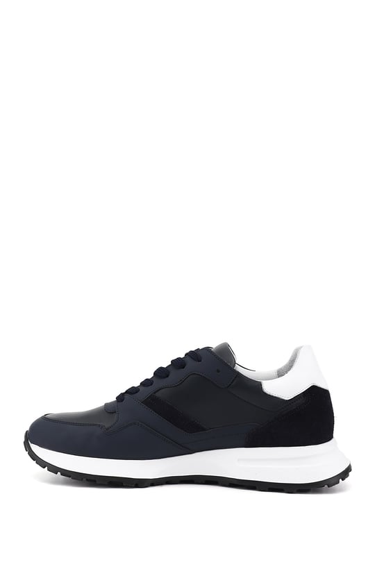 Erkek Lacivert Antik Bağcıklı Hakiki Deri Comfort Sneaker