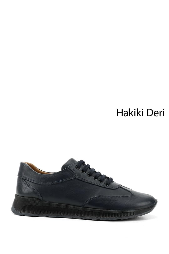 Erkek Lacivert Antik Bağcıklı Hakiki Deri Comfort Sneaker