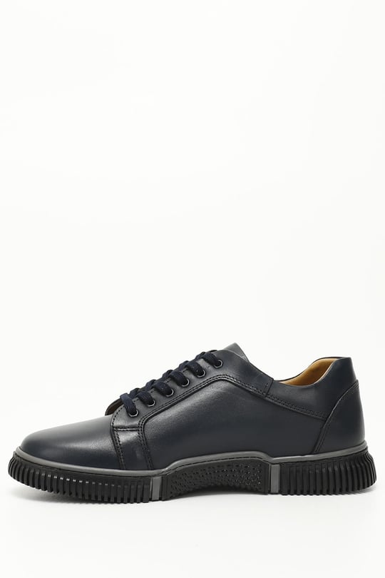 Erkek Lacivert Antik Bağcıklı Hakiki Deri Comfort Sneaker