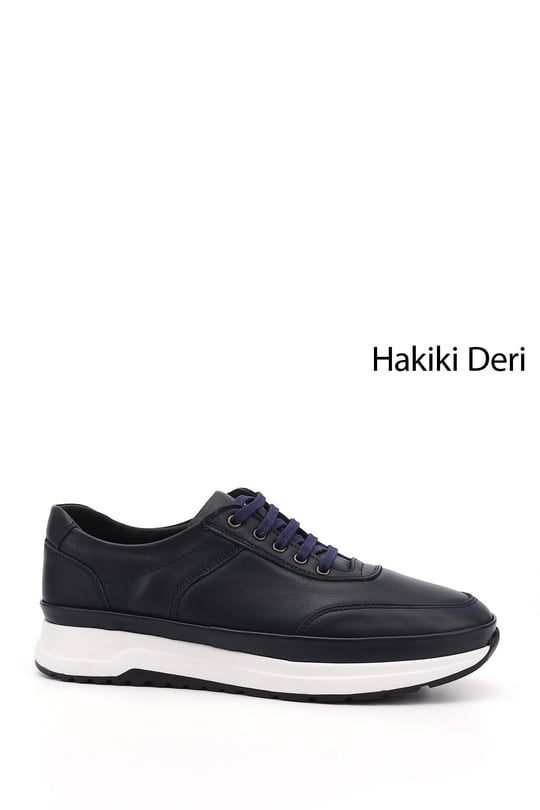 Men's Navy Blue Antique Laced Genuine Leather Comfort Sneaker