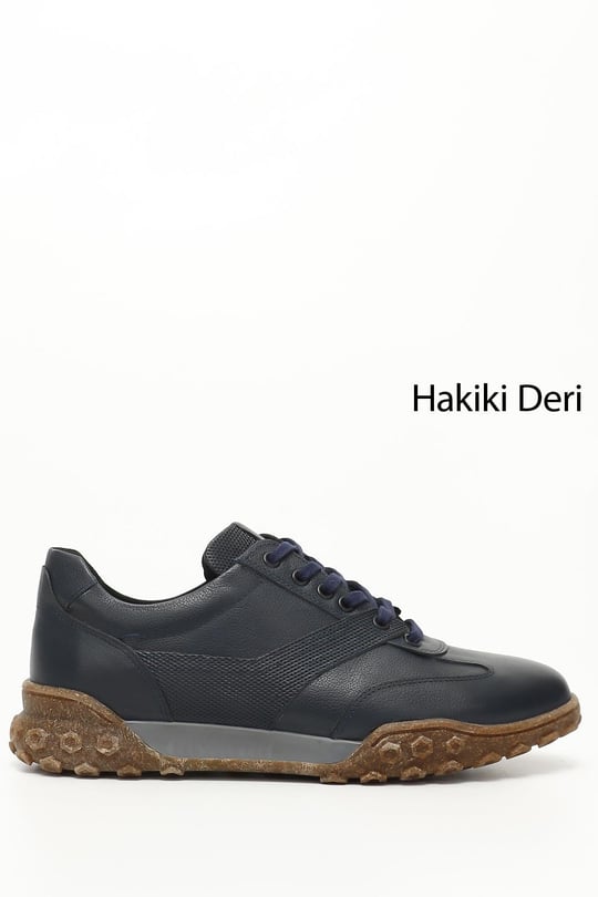 Erkek Lacivert Antik Bağcıklı Hakiki Deri Comfort Sneaker