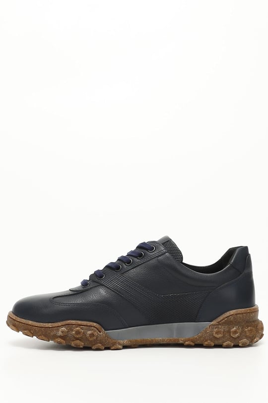 Erkek Lacivert Antik Bağcıklı Hakiki Deri Comfort Sneaker