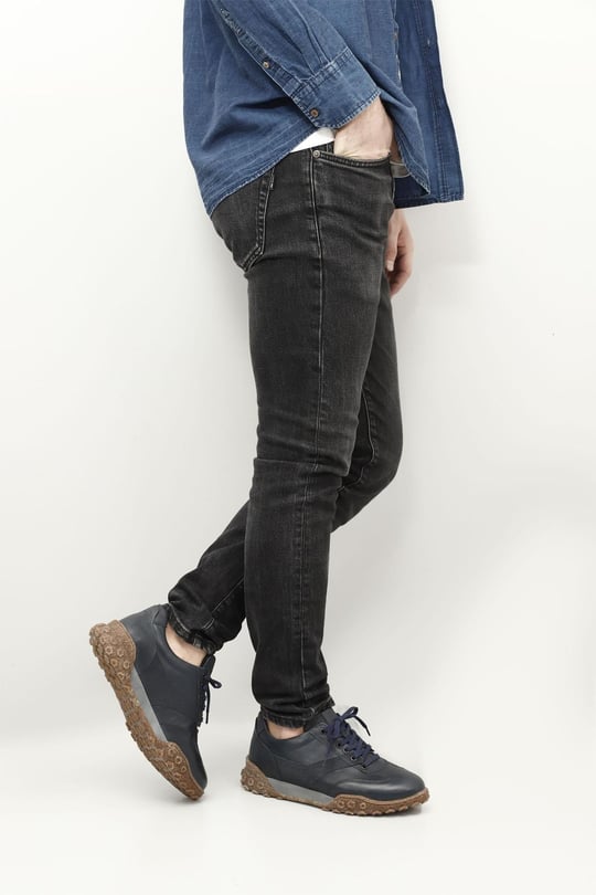Erkek Lacivert Antik Bağcıklı Hakiki Deri Comfort Sneaker