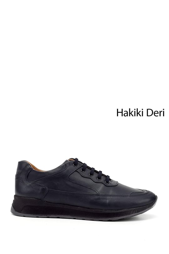 Erkek Lacivert Antik Bağcıklı Hakiki Deri Comfort Sneaker