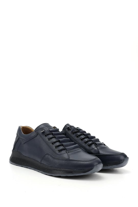 Erkek Lacivert Antik Bağcıklı Hakiki Deri Comfort Sneaker