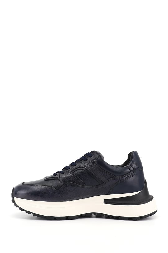Erkek Lacivert Antik Bağcıklı Hakiki Deri Comfort Sneaker