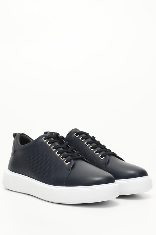 Erkek Lacivert Antik Bağcıklı Hakiki Deri Comfort Sneaker