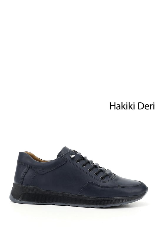 Erkek Lacivert Antik Bağcıklı Hakiki Deri Comfort Sneaker