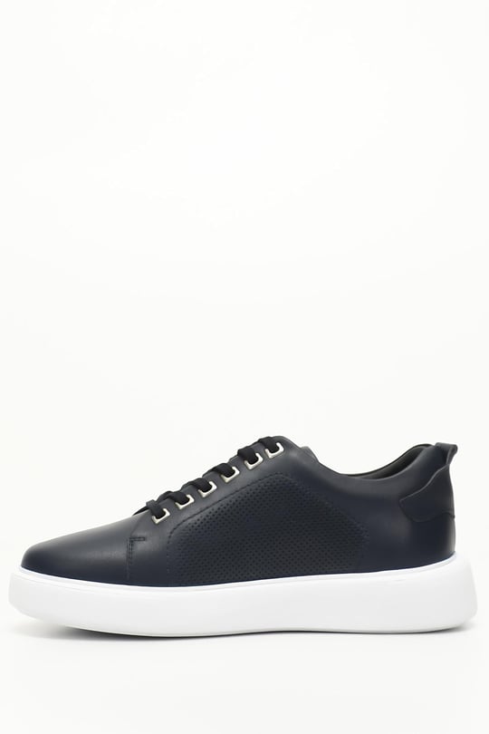 Erkek Lacivert Antik Bağcıklı Hakiki Deri Comfort Sneaker