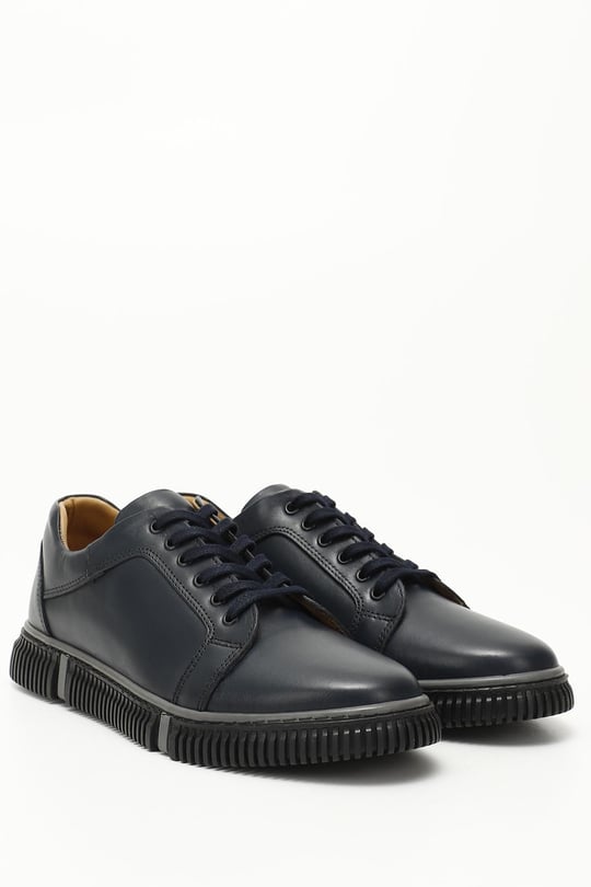 Erkek Lacivert Antik Bağcıklı Hakiki Deri Comfort Sneaker