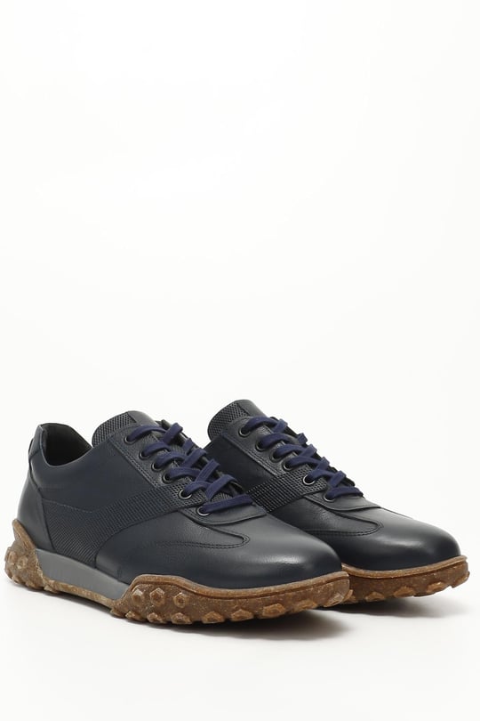Erkek Lacivert Antik Bağcıklı Hakiki Deri Comfort Sneaker
