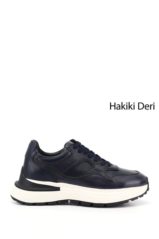 Erkek Lacivert Antik Bağcıklı Hakiki Deri Comfort Sneaker