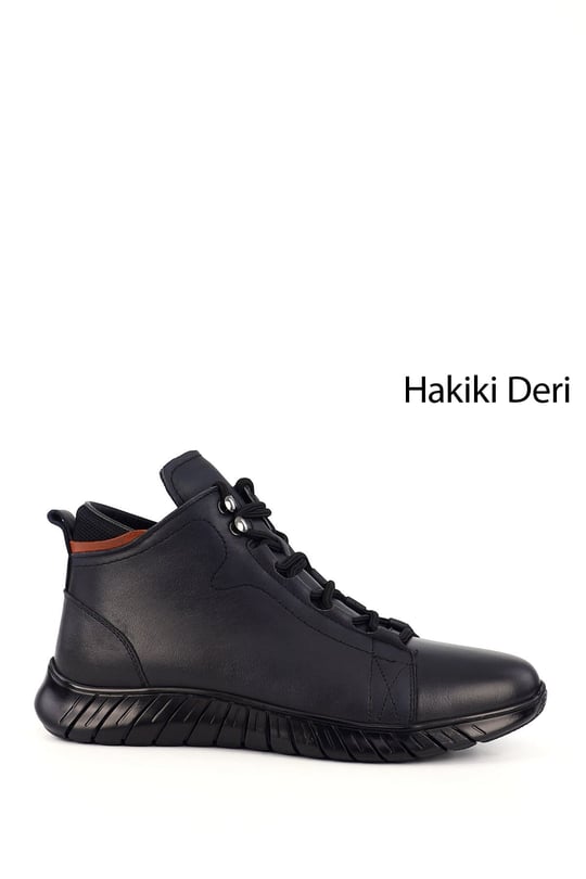 Men's Navy Blue Antique Zipper Genuine Leather Outdoor Boots