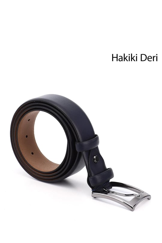 Erkek Lacivert Antik Hakiki Deri 3,5 Cm Klasik Kemer