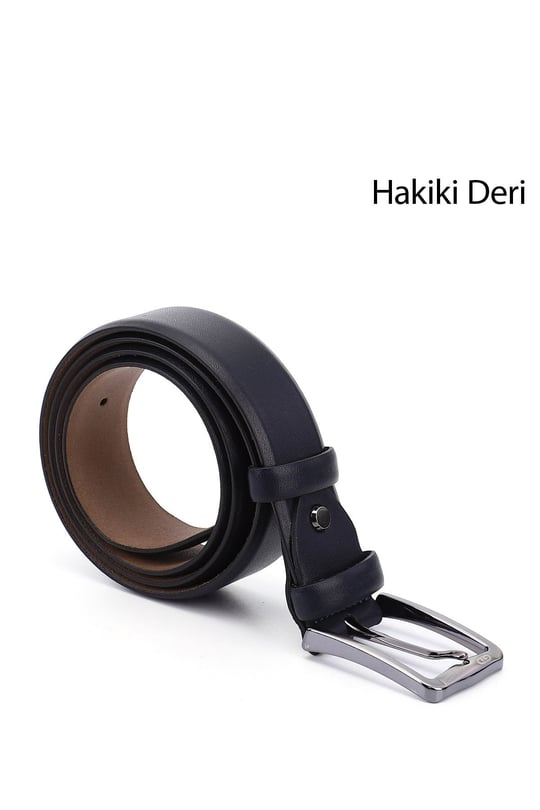 Erkek Lacivert Antik Hakiki Deri 3,5 Cm Klasik Kemer