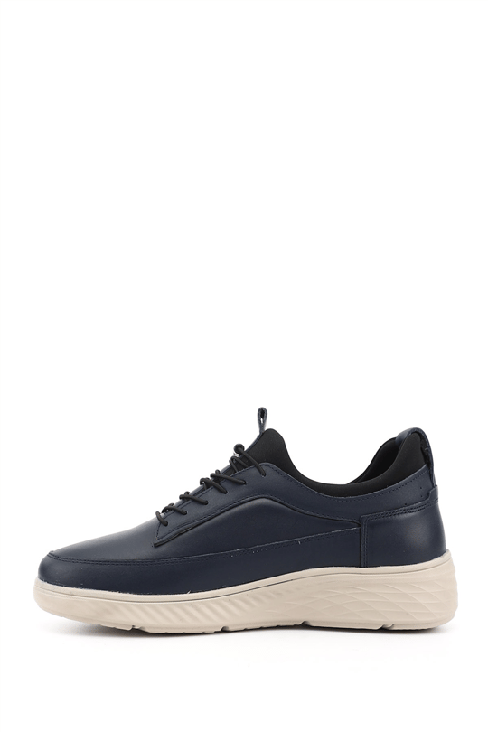 Erkek Lacivert Bağcıklı Hakiki Deri Sneaker