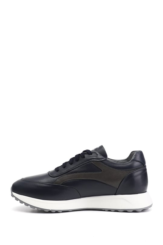 Erkek Lacivert Bağcıklı Hakiki Deri Sneaker