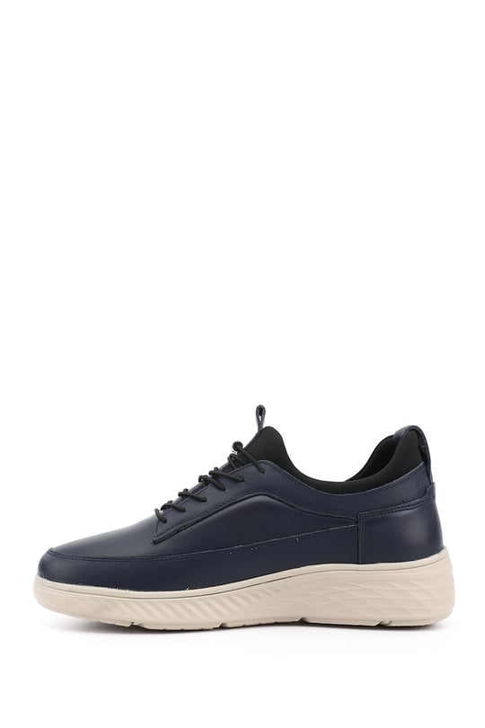 Erkek Lacivert Bağcıklı Hakiki Deri Sneaker