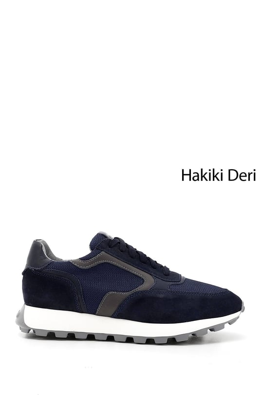 Erkek Lacivert Bağcıklı Hakiki Deri Sneaker