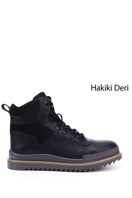 Erkek Lacivert Fermuarlı Hakiki Deri Outdoor Bot