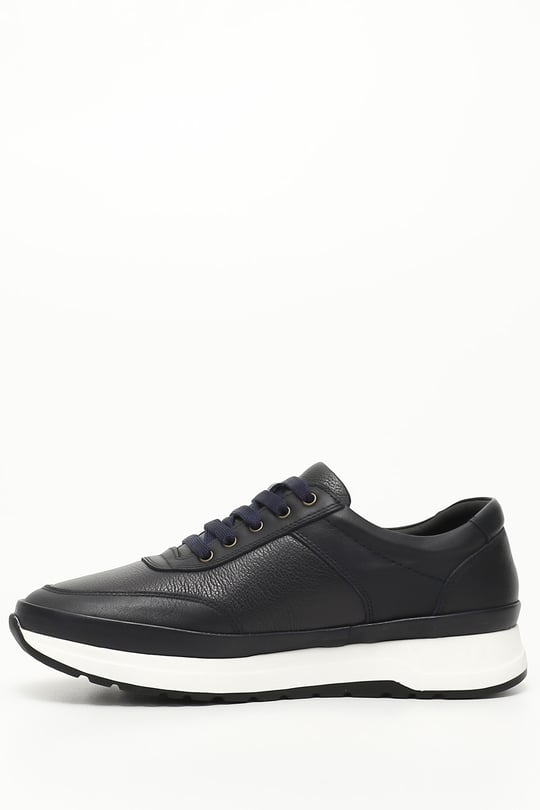 Erkek Lacivert Floter Bağcıklı Hakiki Deri Comfort Sneaker