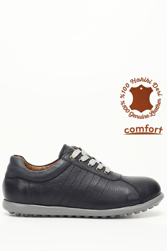 Erkek Lacivert Floter Bağcıklı Hakiki Deri Comfort Sneaker