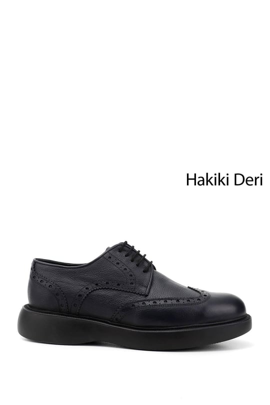 Erkek Lacivert Floter Bağcıklı Hakiki Deri Klasik Ayakkabı