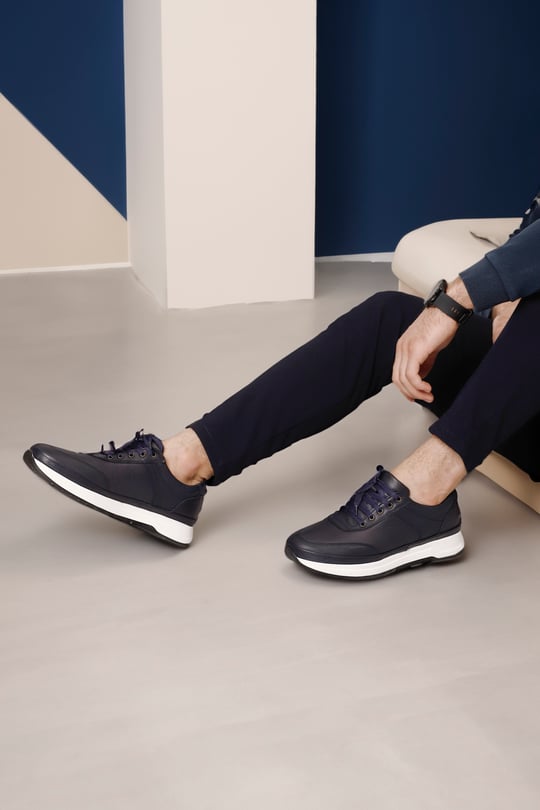 Erkek Lacivert Floter Bağcıklı Hakiki Deri Comfort Sneaker