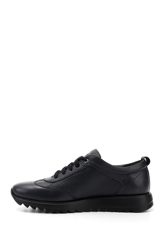 Men's Navy Blue Genuine Leather Lace-Up Sneakers