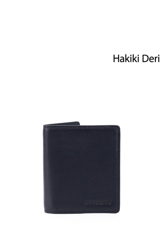 Erkek Lacivert Hakiki Deri Dikey Cüzdan