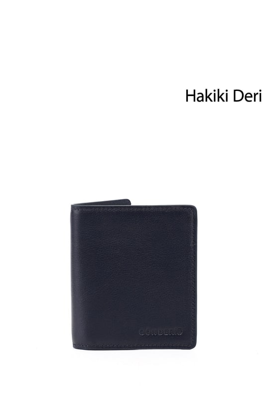 Erkek Lacivert Hakiki Deri Dikey Cüzdan
