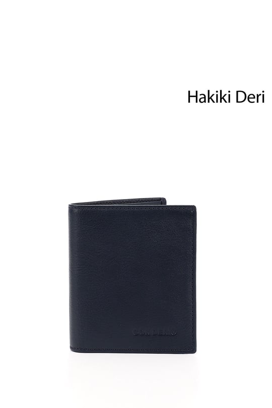 Erkek Lacivert Hakiki Deri Dikey Cüzdan