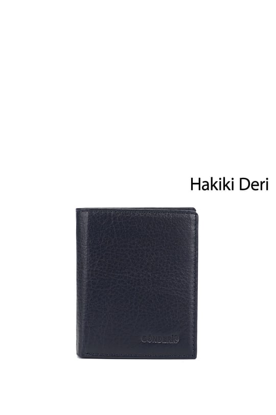 Erkek Lacivert Hakiki Deri Dikey Cüzdan