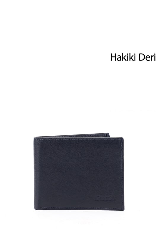 Erkek Lacivert Hakiki Deri Yatay Cüzdan