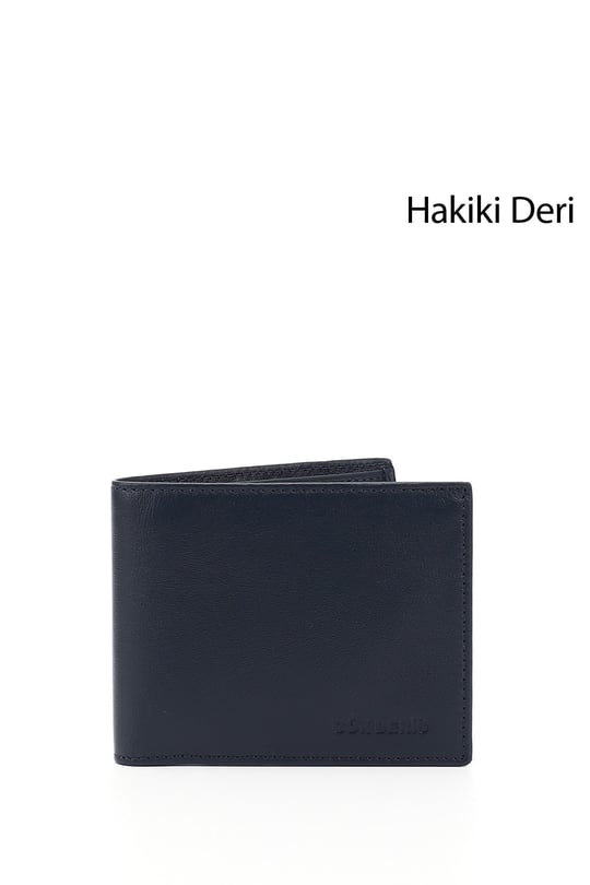 Erkek Lacivert Hakiki Deri Yatay Cüzdan