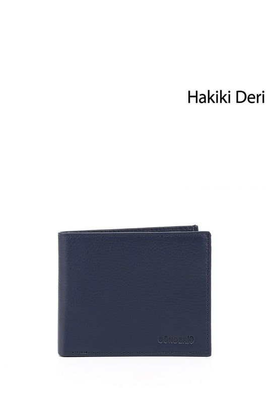 Erkek Lacivert Hakiki Deri Yatay Cüzdan