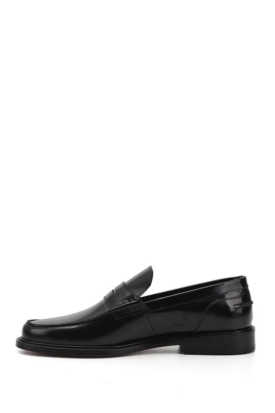 Men's Black Leather Loafer Shoes with a Leather Sole