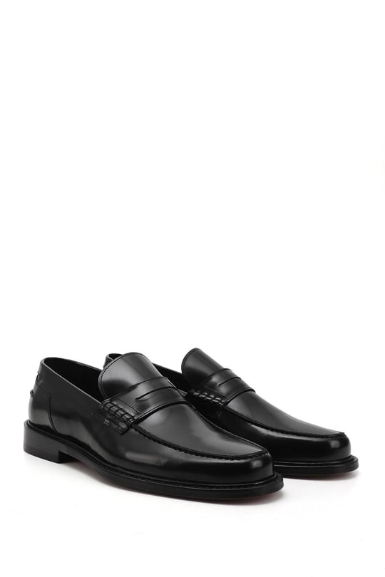 Men's Black Leather Loafer Shoes with a Leather Sole