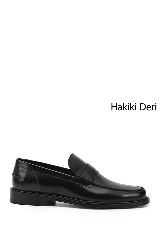 Men's Black Open Sole Genuine Leather Loafer Shoes