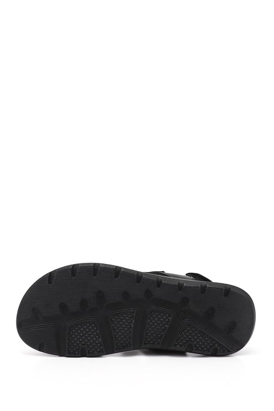 Men's Black Adjustable Velcro Strap Genuine Leather Sandals