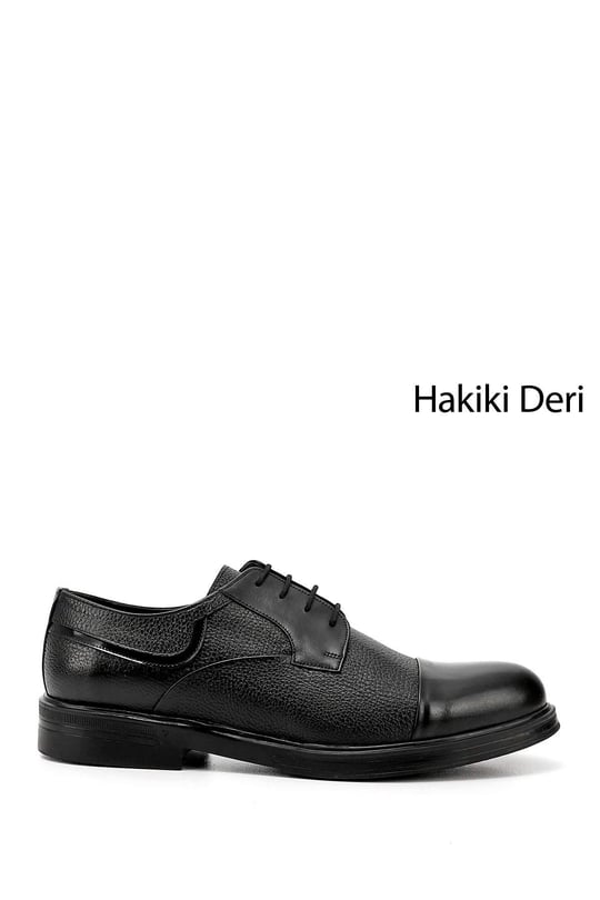 Erkek Siyah Bağcıklı Baskılı Hakiki Deri Klasik Ayakkabı