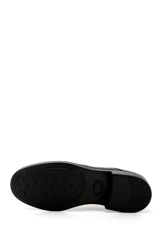 Men's Black Lace-Up Printed Genuine Leather Classic Shoes