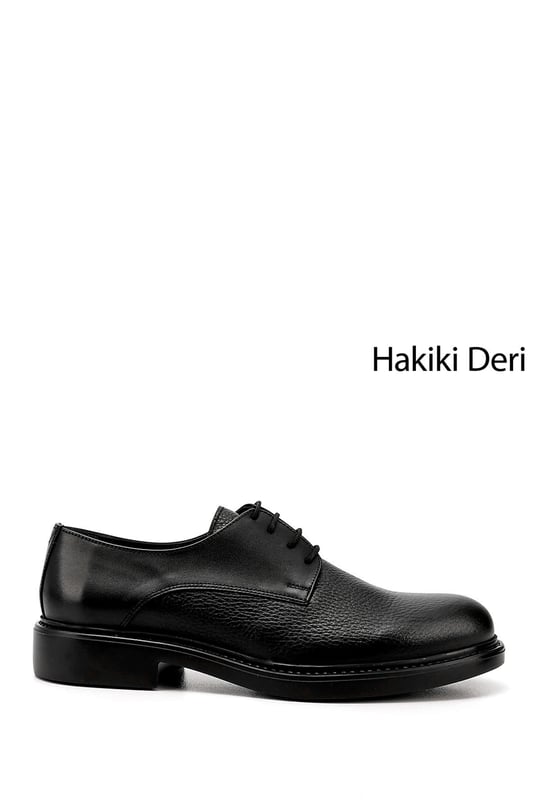 Erkek Siyah Bağcıklı Baskılı Hakiki Deri Klasik Ayakkabı
