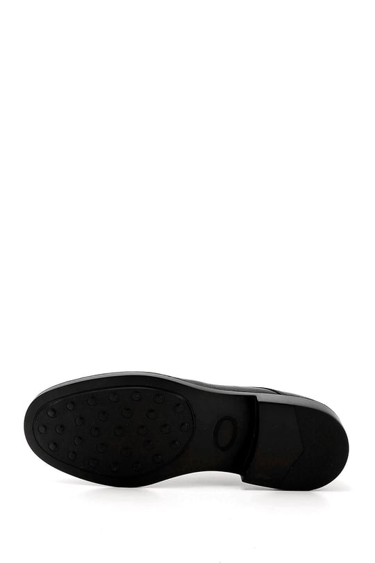 Men's Black Lace-Up Printed Genuine Leather Classic Shoes