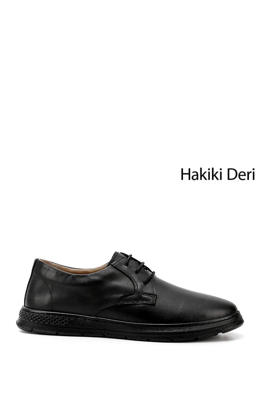 Erkek Siyah Bağcıklı Hakiki Deri Ayakkabı