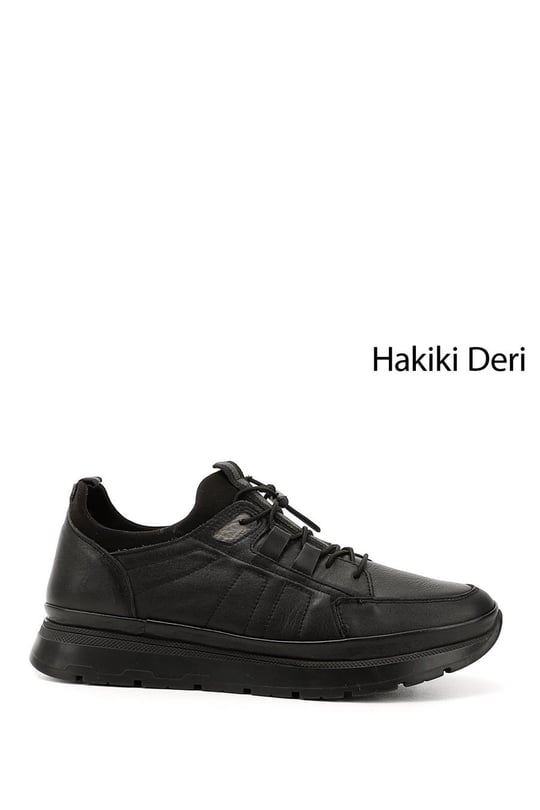 Erkek Siyah Bağcıklı Hakiki Deri Comfort Sneaker