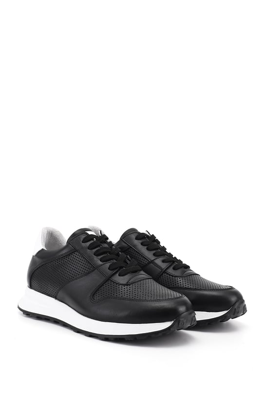 Erkek Siyah Bağcıklı Hakiki Deri Comfort Sneaker