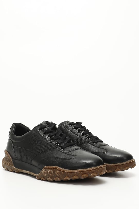 Erkek Siyah Bağcıklı Hakiki Deri Comfort Sneaker