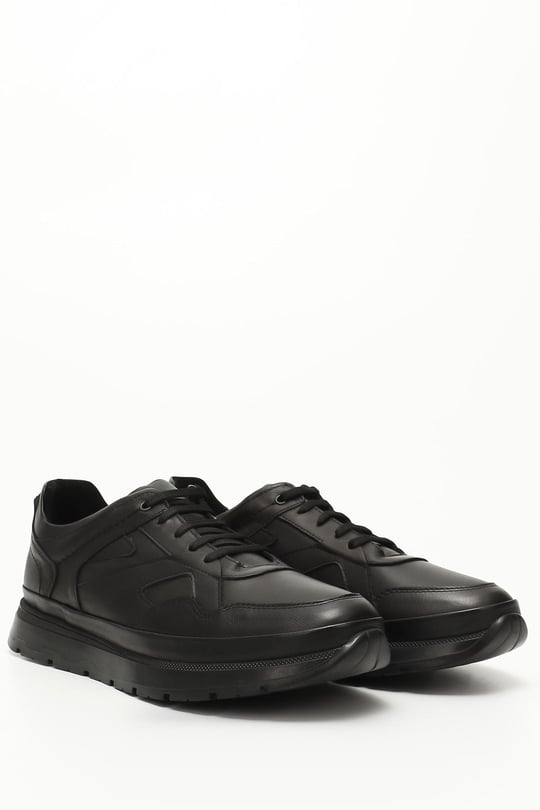 Erkek Siyah Bağcıklı Hakiki Deri Comfort Sneaker