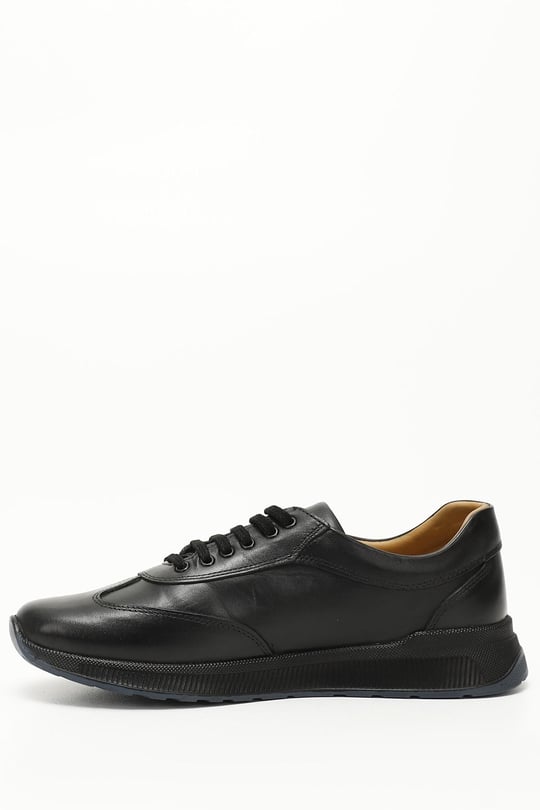 Erkek Siyah Bağcıklı Hakiki Deri Comfort Sneaker